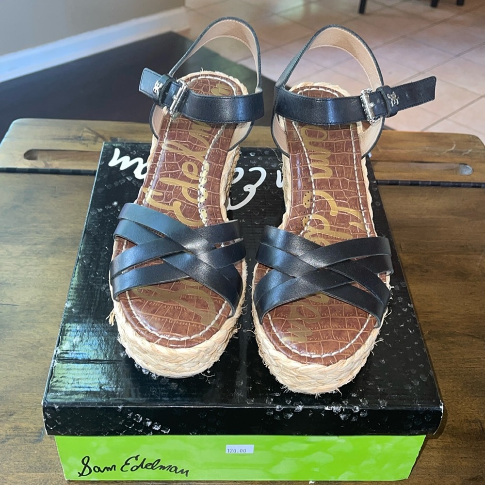 Sam Edelman, Black Leather Wedge.
